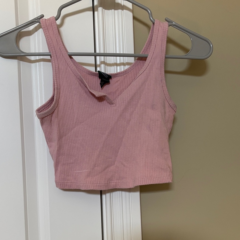 Ribbed Crop Tank Top - Pink